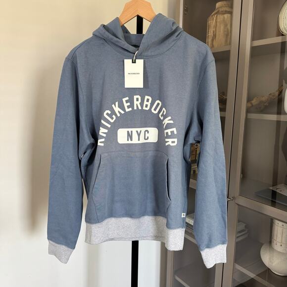 Knickerbocker NYC Collegiate Blue Gray Logo Hoodie S NEW Spell Out Sweatshirt - Picture 1 of 6